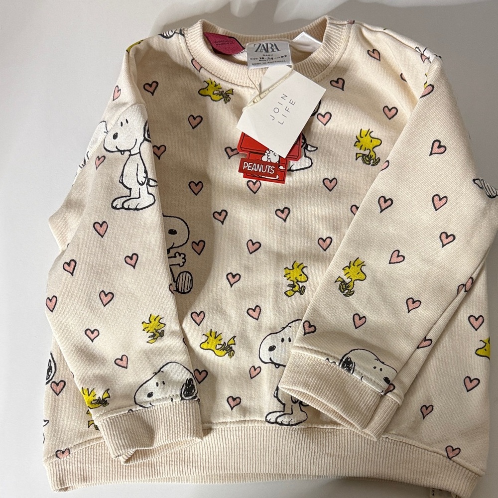 Zara Kids Cream Snoopy and Woodstock Sweatshirt